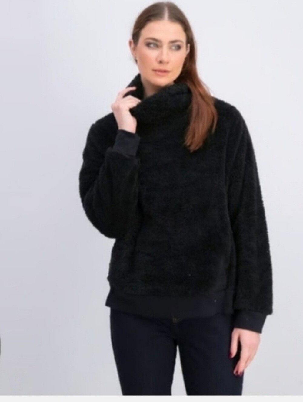 lukka Black Plush Funnel Neck Pullover Sz M